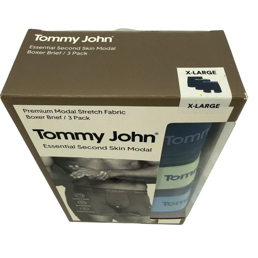 Tommy John Mens Second Skin Modal Boxer Brief 3 Pack Blue Green XL NEW